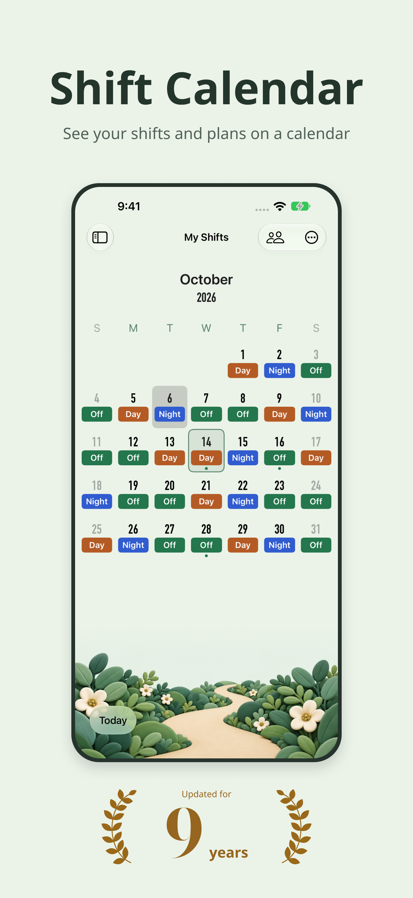 Actual Selene calendar with the Garden Pause theme